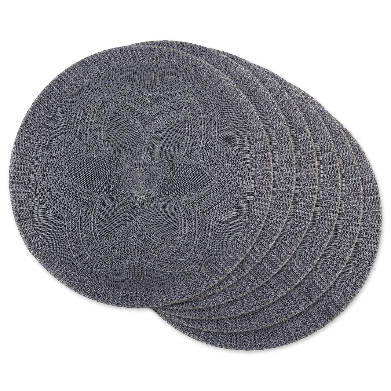 Contemporary Home Living Woven Round Floral Placemats - 15" - Iron Gray - Set of 6